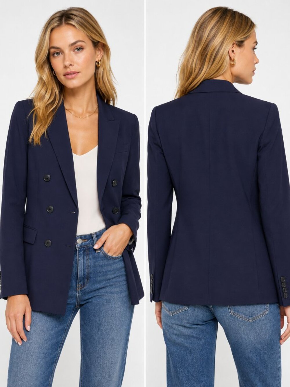 Theory Silk Blend Double Breasted Blazer Women's Navy Blue Tailored Size 4